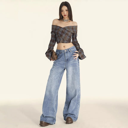 25Th !｜High-Waisted Wide-Leg Jeans for Women 2025 Spring New Loose Draped Washed Straight-Leg Floor-Length Pants