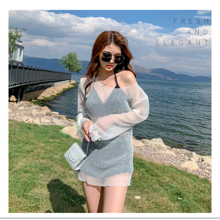 Separates Swimsuit Women's New Super Fairy Small Breasts Ins Three-Piece Set Hot Spring Conservative Belly-Covering Slimming Look Long-Sleeved Cover-Up Swimsuit