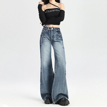 Showing Leg Long Hip Covering New Women's Wear Spring 2025 Design Sense Slim Mop Pants Retro High Waist Wide Leg Pants