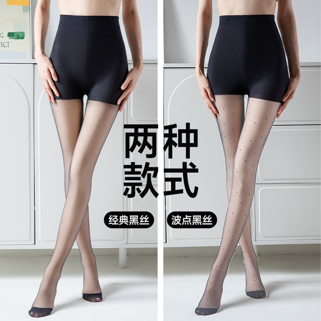 Light Leg Artifact Autumn and Winter Buttons Removable Double Layer fleece-lined Wave Dot Black Silk Orange Wipe Skin Silk Smooth Pantyhose