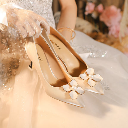 C758-45 Apricot New Bridesmaid Wedding Shoes Bridal Shoes Women's High Heels Main Wedding Dress Wine Glass Heel Non-Tiring Shoes