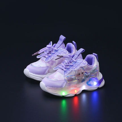 Wholesale with lights girls sneaker 2025 spring new fashion butterfly princess shoes children running shoes in stock