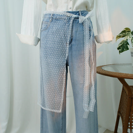 Korean Style Stacked Lace Skirt Curtain Butt Curtain One-Piece Skirt Apron Lace-Up Mesh Beach Swimsuit with Cover