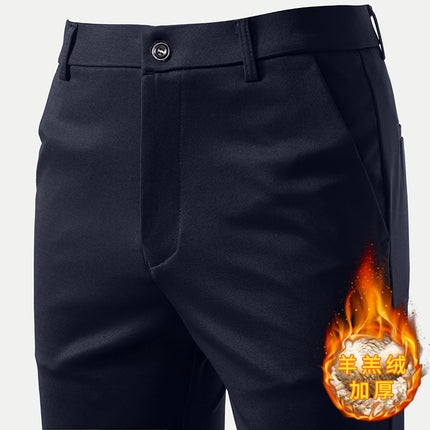 Men's Western Pants Stretch Winter fleece-lined Thickened Clothing Pants Straight Tube Dosing Light Business Pants Fashionable Casual Pants for Men