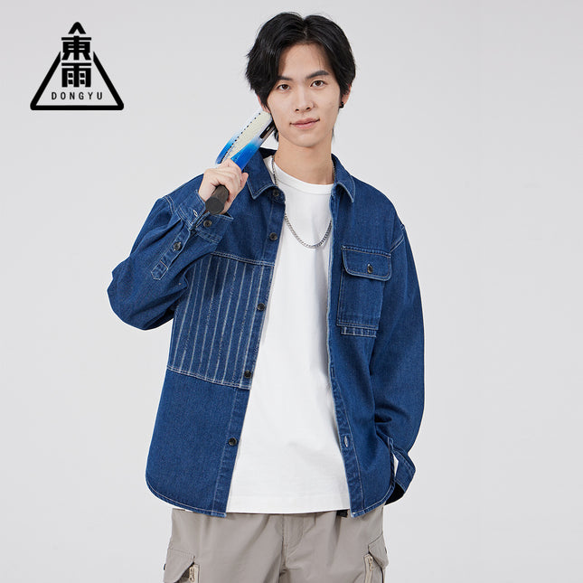 Dongyu Men's New Men's Denim Shirt Men's Stitching Denim Shirt Simple Casual Jacket Men's Shirt in stock
