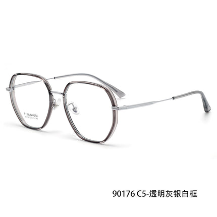 90176 Polygonal Titanium Eyeglass Frame Tr Large Frame Prescription Glasses for Women, Can Be Customized with Prescription Lenses or Non-Prescription Lenses