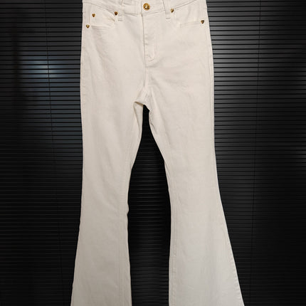 White Micro-Lam Jeans Women's Winter Latest Thin Velvet High Waist Slim-Fit Slimming Simple All-Match Horn Mop Pants