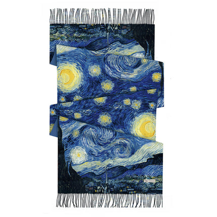 Winter Fashionable and Versatile Van Gogh Oil Painting Series Starry Sky Ladies Imitation Cashmere Long Scarf for Mother Shawl Warm Scarf