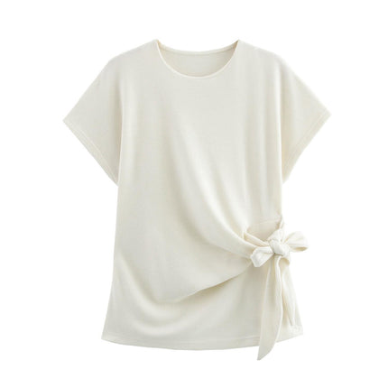 Foreign trade autumn and winter new European and American style knot decoration soft short sleeve top 0858673 Midi skirt 0858674