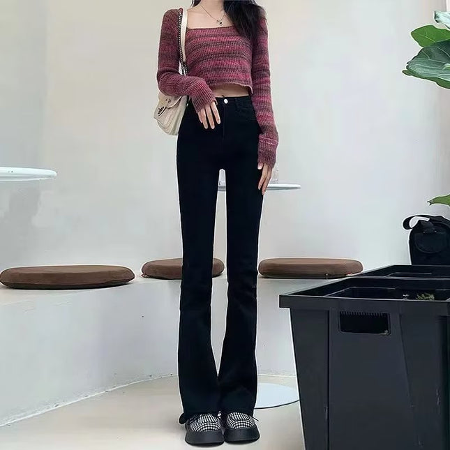 Micro flared jeans for women 2023 Summer new retro casual horseshoe pants stretch high waist thin mop pants