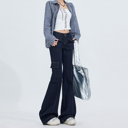 Bumi House# Factory Direct Tannin Color Micro-La Jeans Women's American Retro Fashion High-end Sense Low Waist Cute Pants