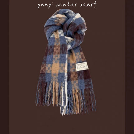 Imitation Cashmere Autumn and Winter Scarf Collection Plaid Scarf Women's Winter Thickeneded Warm Shawl Pure Color Student Scarf Cross-Border