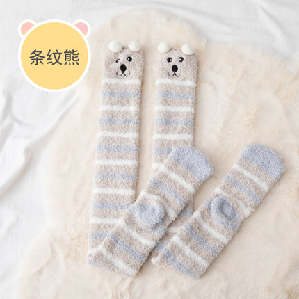 Coral fleece winter thickened socks women's Christmas socks cute cartoon home socks floor over-the-knee long women's socks ins