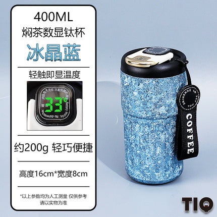Pure Titanium Insulated Cup with Strap, Coffee Cup, Car-Mounted One-Handed Opening Lid, Antibacterial and Fresh-Keeping Titanium Cup, Fully Titanium Car-Mounted Portable