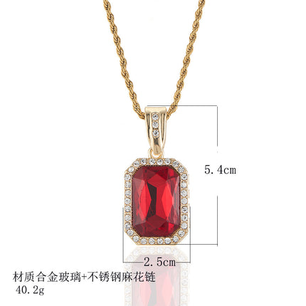 ebay Amazon Hot Selling European and American Micro-inlaid Red Zircon Necklace hiphop Hip Hop Gem Pendant Cross-border Jewelry