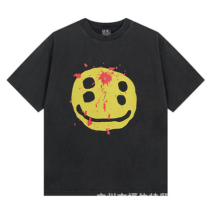 Saint Michael Cho Big Face European and American Retro Washed and Distressed Commemorative Portrait Short-Sleeved T-Shirt Trendy