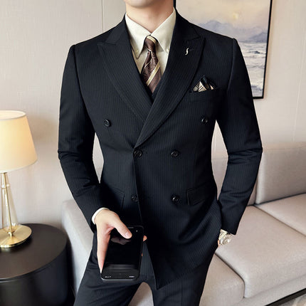 High-end sense striped suit groom wedding dress suit three-piece studio wholesale group purchase men's dress suit