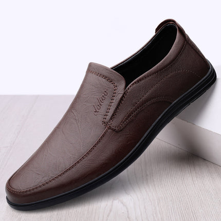 Cross-Border Large Size Business Casual Leather Shoes for Men, Slip-On Loafers, Flat Driving Shoes, All-Season Single Shoes, Cowhide Men's Shoes