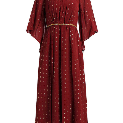 Zhili Green Mature Feminine Style Waist-Cinching Dress with Beading and Flared Sleeves, New for Spring 2026