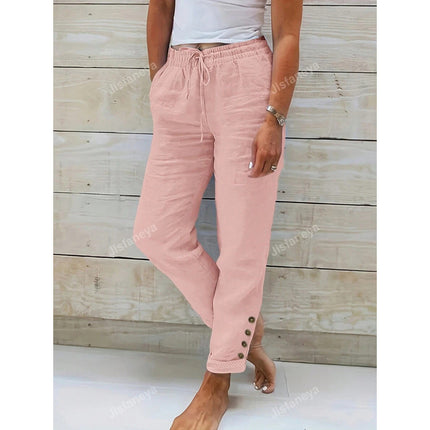 Cross-Border Export New Dropshipping Aliexpress Bottoms Button Detail Drawstring Waist Pants