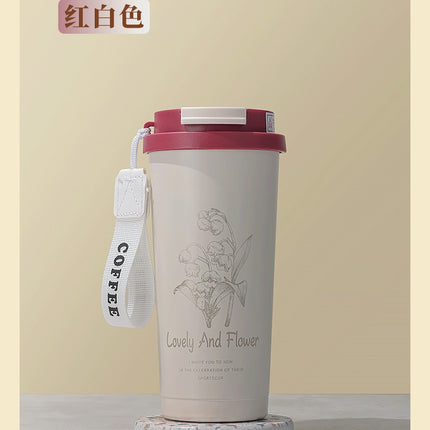 Suzuki Orchid Car Coffee Cup Double Drink Stainless Steel Thermos Cup Women's Water Cup High Color Value Accompaniment Printed Water Cup