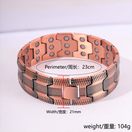 Cross-Border Hot-Selling Retro Wide Version Red Copper Magnet Bracelet Men's European and American Fashion Three-Row Magnet Striped Bracelet Wholesale