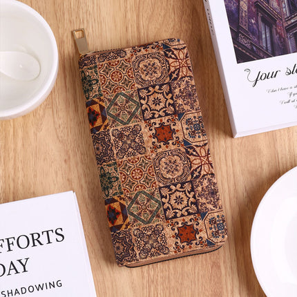 Cross-Border Bohemian Multifunctional Clutch Bag with Multiple Card Slots Wood Grain Wallet Literary Ladies Bag Card Bag Pu Small Bag