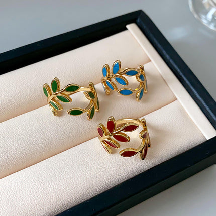 Pure Copper Oil Drop Fashion Niche Geometric Leaf Pattern Ring Adjustable Size Ring for Women Factory Direct Sale Wholesale