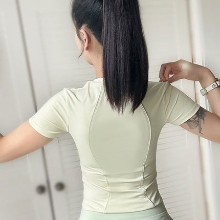 Nude Short-Sleeved Zipper Fitness Clothing Women's Equestrian Cycling Clothing Outdoor Sports Yoga Clothing Training Quick-Drying Tops Summer