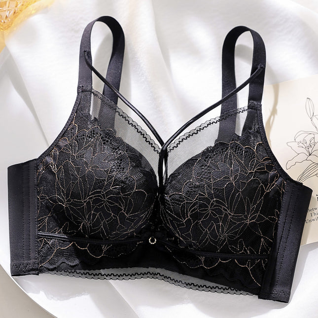New Style Underwear Women's Lace No Steel Ring Small Chest Large Thickened Bra Push-up Adjustable Sexy Bra