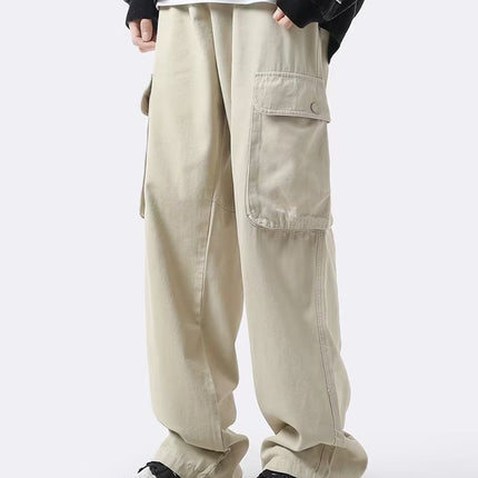 Trendy brand overalls men's loose large pocket four seasons casual pants Korean style trendy straight wide-leg mop pants men's clothing