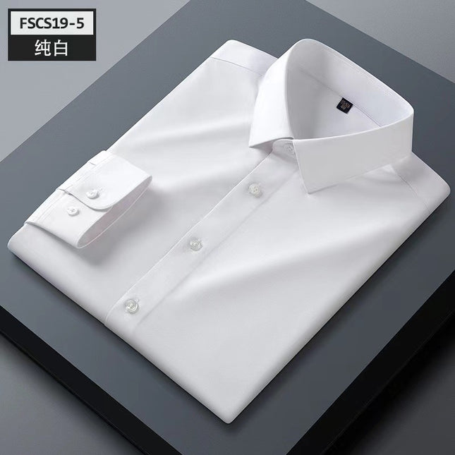Men's Shirts, Men's Long-Sleeved Summer Business Style Cool and Breathable Mulberry Silk Series Shirts, High-End Non-Iron White Shirts