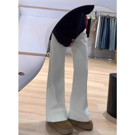 creamy-white Micro-Lam Jeans Women's Trendy All-Match New Korean-Style Ins High-Waist Slimming Narrow Wide-Leg Pants