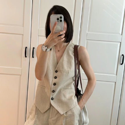 Spring 25-year-old Joker-style Horse Clip Flax Cotton V-neck Vest
