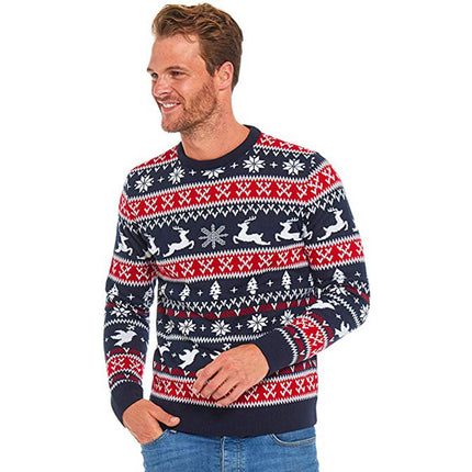 2025 Autumn and Winter European and American Christmas Pullover Jacquard Sweater Christmas Elk Snowflake Element Round Neck Knitted Couple Outfit