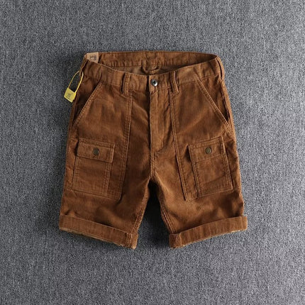 Japanese Retro Distressed Washed Work Shorts Men's Summer American Retro Casual Versatile Corduroy Straight Shorts