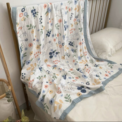Summer bamboo fiber four-layer gauze blanket children's air conditioning blanket adult student bamboo cotton bed sheet cold feeling blanket kindergarten