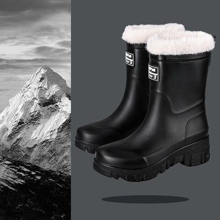Cross-border Fashion Mid-high Rain Boots Women's Fixed Cotton Warm Outdoor Camping All-match Rain Boots Thick-soled Wear-resistant Work Shoes
