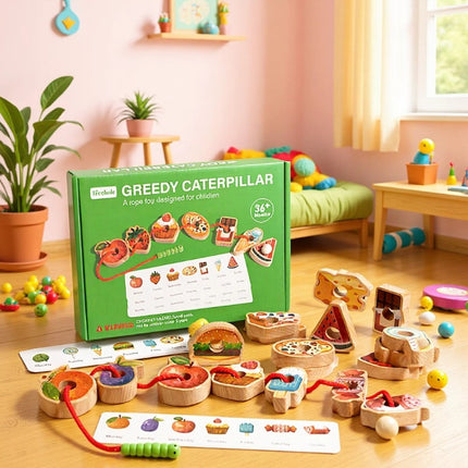 Children's Wooden Early Education Enlightenment Colorful Stringing Beads and Rope Toys for Logical Thinking Training, Fruit Cognition, Educational and Fun Toys