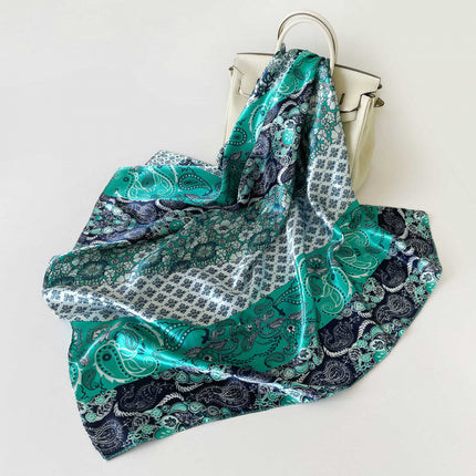 Foreign Trade 90cm Satin Silk Scarf with Green Cashew Square Scarf Summer Thin Sun Protection Scarf Wholesale