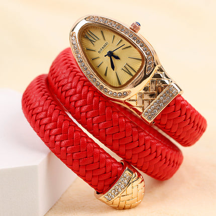 New Cross-Border Snake-Shaped Watch, Fashionable and Creative Personalized Quartz Watch for Women, Diamond-Encrusted Leather Strap Bracelet, Fashionable Watch