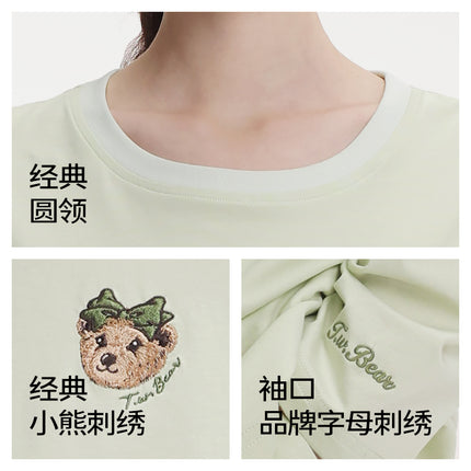 2025 Wholesale Pure Cotton Long-Sleeved Pajamas with Chest Pads, Solid Color, Girly Style, Spring and Summer Round Neck Sweet Home Wear