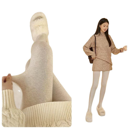 Cashmere Leggings for Women Japanese Style Solid Color Cotton Pantyhose Plain Fleece Thickened Pressure Leggings Wholesale
