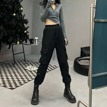 Women's Trendy Ins Street Style Winter Fleece-Lined Cargo Pants Hip-Hop Pants with Boots Jogger Pants
