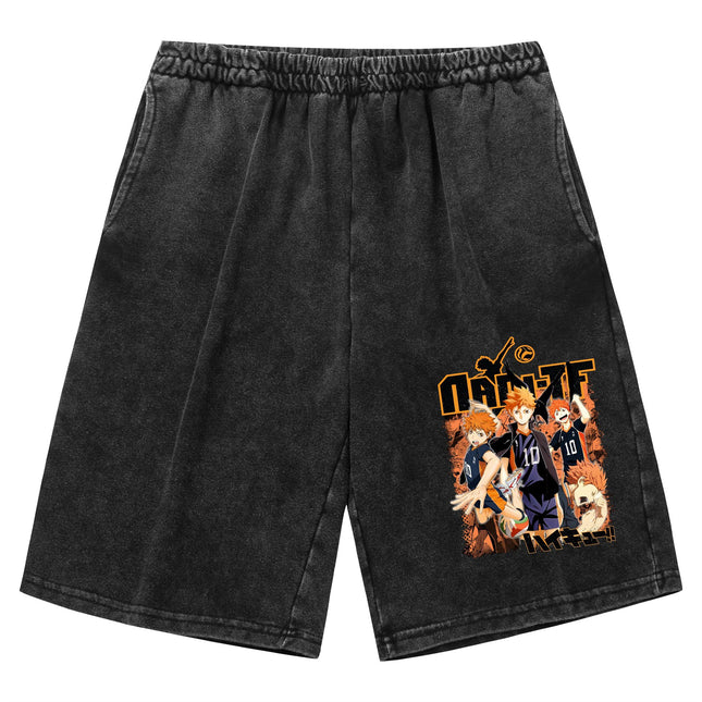 Cross-border Washed Old Vintage Shorts Men and Women Haikyuu Volleyball Junior Printed Casual