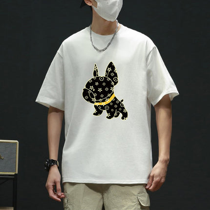 Pure Cotton 2024 Summer New High-End Cartoon Dog Print Pure Cotton Loose Short-Sleeved Casual Tops T-Shirts for Men and Women