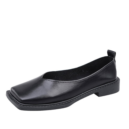 2024 Summer Daily Round Toe Spot Green Sgs Cowhide Thick Heel Pure Color Low-Top Viscose Shoes Leather Shoes
