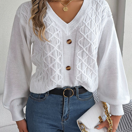Clearance Sale: Instagram-Style Real-Shot Autumn and Winter Casual Buttoned Cable-Knit Lantern Sleeve Pullover Sweater, Independent Cross-Border Women's Fashion