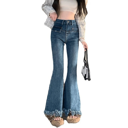 Blue High Waist Micro-Lam Jeans Women's Fashionable All-Match New Arrival Vintage Slim-Fit Slimming Horseshoe Trousers