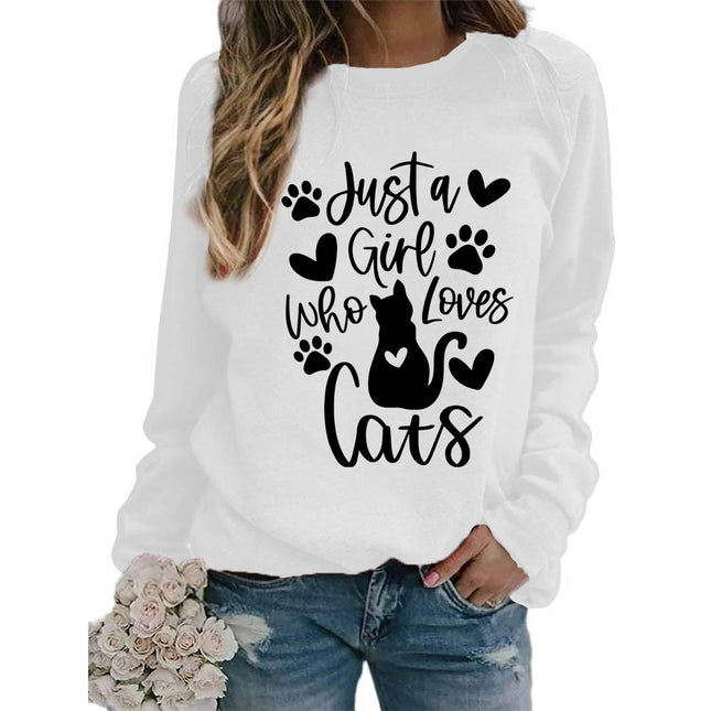 Who loves cats printed crew neck coat European size ladies coat long sleeve cross-border foreign trade supply